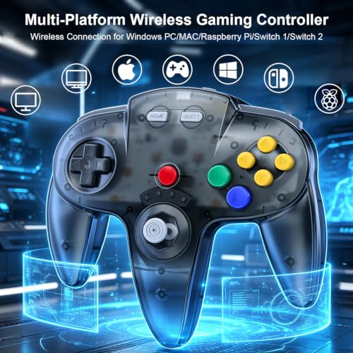 Image of KIWITATA 2.4GHZ Wireless N64 USB Controller Remote Joystick for Switch /Switch 2 Online Games & Windows PC & MAC Clear Gray