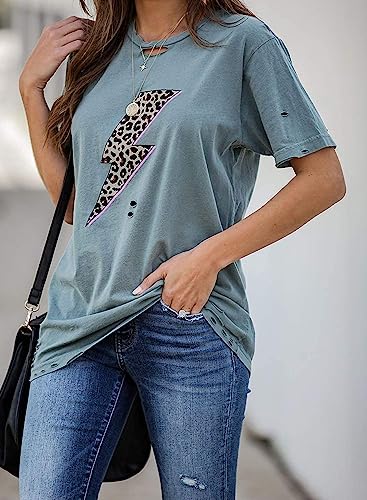 INFITTY Womens Basic Graphic Tees Casual Summer Short Sleeve Shirt Blouse Lightning Leopard Print Tops Tunic4