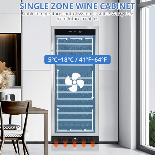 Image of 24 Inch Wine Cooler,155 Bottles Large Size, 41℉-64℉ Freestanding Wine Cellar, Stable Temperature Control, Digital Control Panel, Stainless Steel & Tempered Glass, Safety Lock,Lockable Wine Cellar