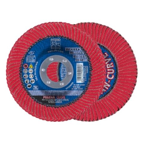 PFERD POLIFAN®-Curve Radial Type Flap Disc - 4-1/2" x 7/8", 60 Grit Ceramic Oxide, Welding Accessory and Angle Grinder Attachment - For Steel and Stainless Steel (INOX) Grinding - Pack of 1 - Part 67381 Cover