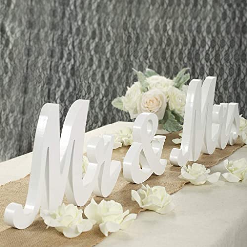 Mr & Mrs Signs Rustic Wooden Freestanding Letters for Photo Props Anniversary & Wedding Shower Gift (White)