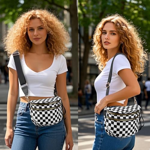 Crossbody Bag for Women,Adjustable shoulder strap,Lightweight waterproof,bum bag plus size,checkered crossbody bag （Black ）2