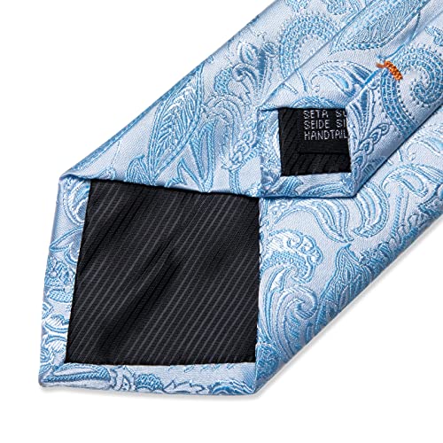 Image of DiBanGu Silk Floral Ties for Men Woven Paisley Necktie and Tie Clip Handkerchief Cufflinks Set for Party Wedding