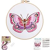 Nuberlic Embroidery Kit Butterfly Pattern Embroidery Starter Kits for Adults Beginners Home Decor Include Embroidery Fabric Embroidery Hoop Threads and Needles