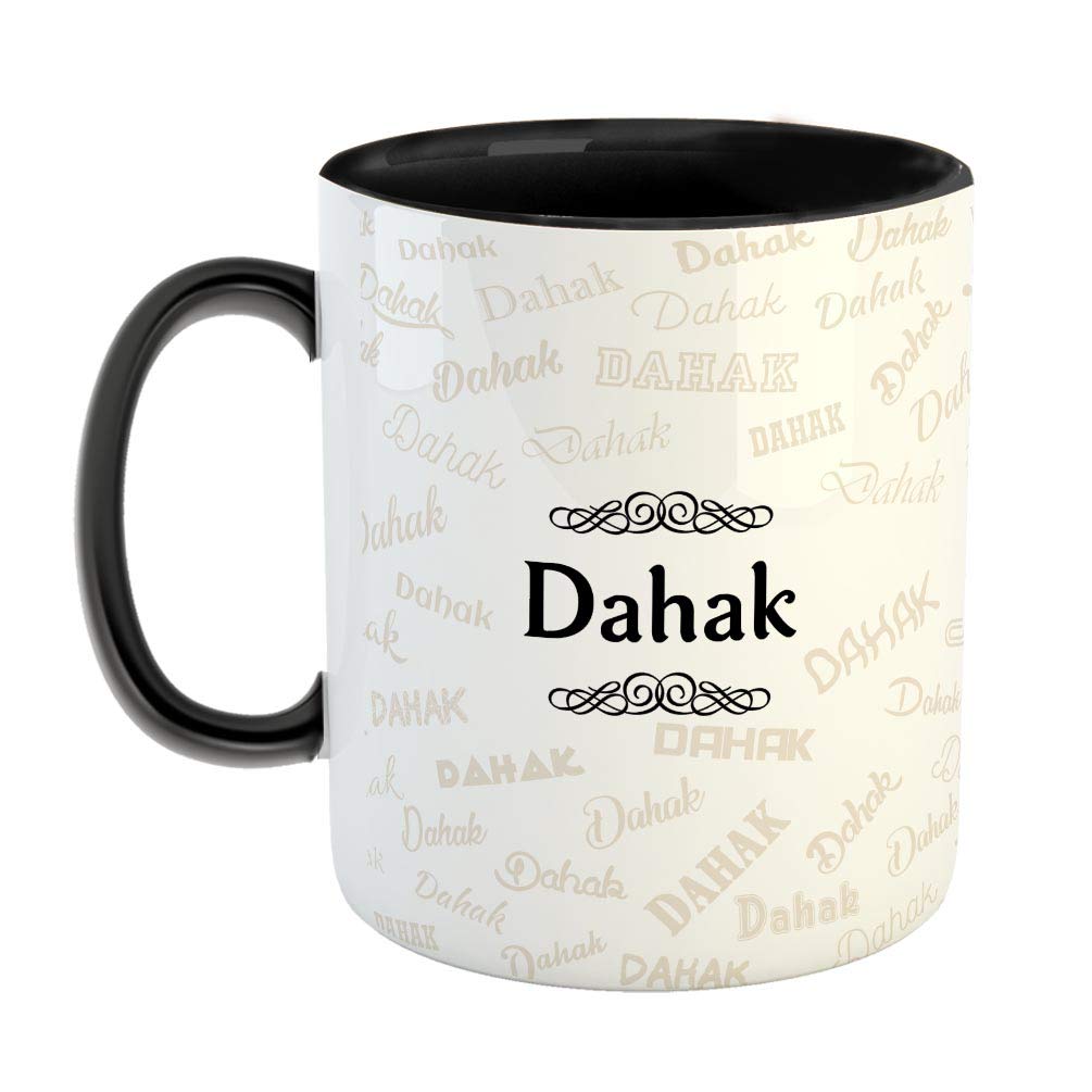 FurnishFantasy Ceramic Coffee Mug - Best Personalised Gift for Happy Birthday, Color - Black, Name - Dahak