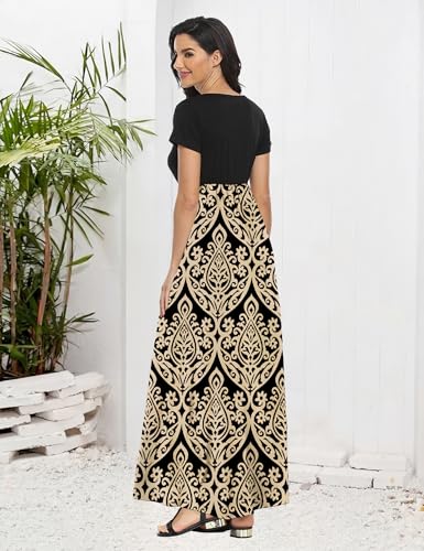 Image of Lacavocor Womens Short Sleeve Maxi Dresses Empire Waist Long Dress
