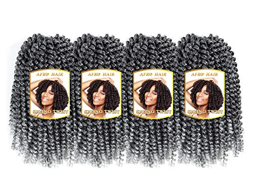 4 Pack Spring Twist Crochet Braid Bomb Twist Crochet Hair Braiding Ombre Colors Kanekalon Synthetic Fluffy Hair Extensions Low Temperature Fiber (10 Inch - 4pcs, Tsilver)