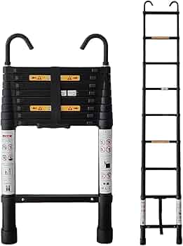 折り畳み式梯子   アルミ製 Amazon.co.jp: RAKU 伸縮はしご アルミ製 フック付き 2.6M 自動ロック