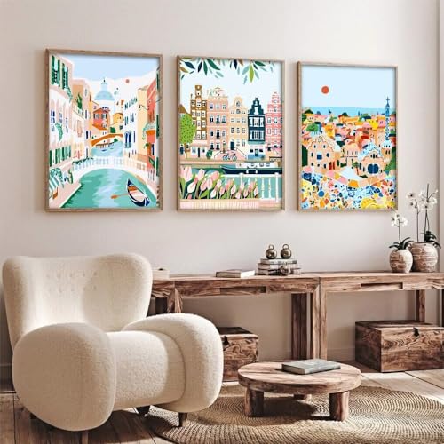 Image of cupmod 6 Packs Paint by Number for Adults,Scenery-Cityscape DIY Acrylic Oil Painting Paint by Numbers Kits on Canvas,Adults Paint by Numbers Kits Drawing Paintwork for Home Decor