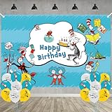Seuss Cat Birthday Party Decoration,Photo Background 5 x 3 FT, 18 Pcs Balloons,Dr Cat Merch Party Backdrop Supplies