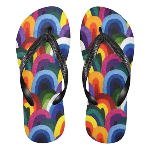 Flip Flop Sandals Watercolor Rainbow Print for Women Men Beach Outdoor XS