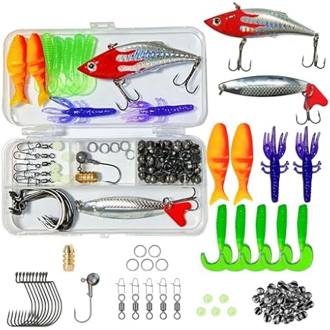 Sanweal Fishing Lure Kit with Crankbaits, Spinnerbaits, Soft Worms, Jig Heads, Bass Fishing Kit for Bass, Trout, Pike, with Tackle Box, Ideal for Beginners and Gifts, Freshwater and Saltwater Fishing Cover