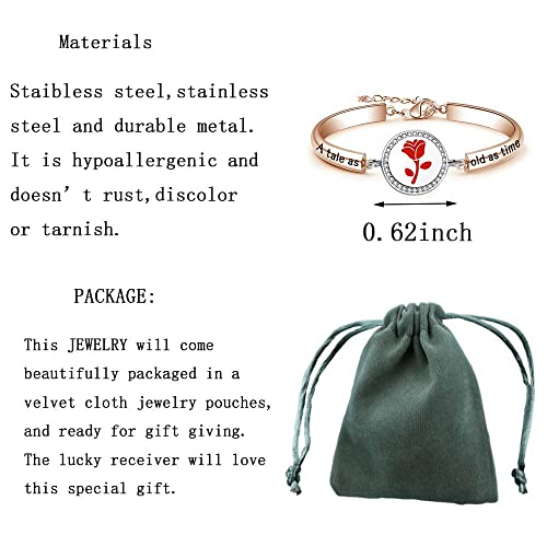 Nc A Tale As Old As Time Belle Rose Bangle Bracelet Beauty And The Beast Inspired Bangle Jewelry Rose Flower Floral Jewelry For Her (A Time B Rg) #TOP1