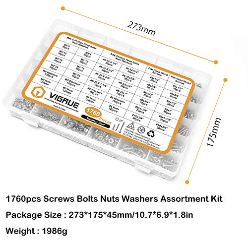 #6#8 Phillips Drive Wood Screws Truss, Flat and Pan Head Self Tapping Screws Assortment Kit, VIGRUE 445PCS Self Tapping Screws, Length 1/2" to 1-1/2", Alloy Steel