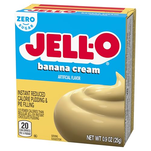 Image of Jell-O Zero Sugar Banana Cream Instant Pudding & Pie Filling Mix, Fat Free, Reduced Calorie Dessert for Pies, No-Bake & Baking Recipes, 0.9 oz (Pack of 6)