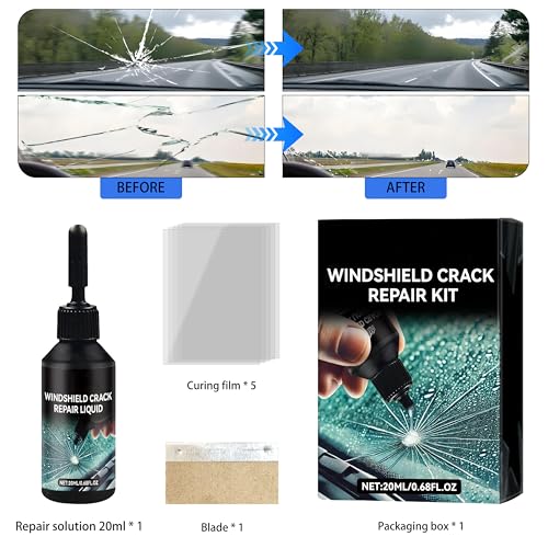Image of Cracked Windshield Repair Kit for Chips and Cracks, Car Windshield Crack Repair Kit, Glass Repair Liquid for Cracks, Rock Chip Repair Kit Windshield, Windshield Chip Repair Kit.