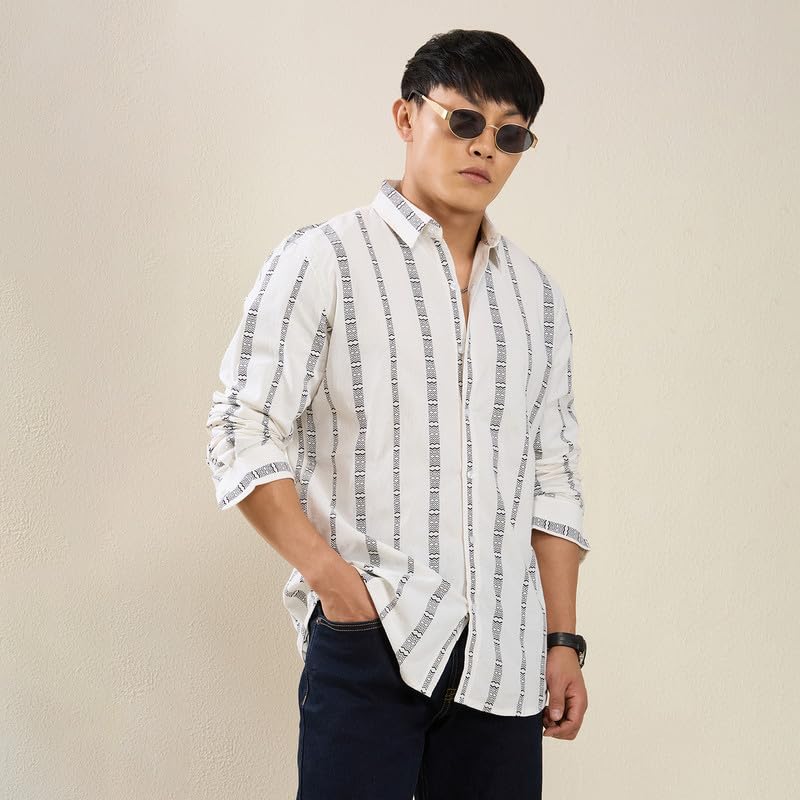 Image of Mens Striped Slim Fit Cotton Casual Shirt | Full Sleeves Mens Shirts | Stylish Shirt for Men