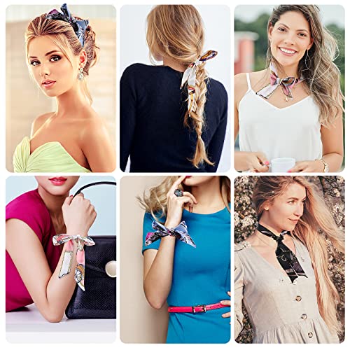 Yolev 6 Packs Mixed Designs Satin Fashion Narrow Handbag Handle Wrap Ribbon Neckerchief Scarf for Women4