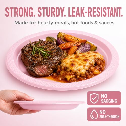 Tinybee 352 Pcs Pink Plastic Plates, Disposable Dinnerware Set for 50 — view 3
