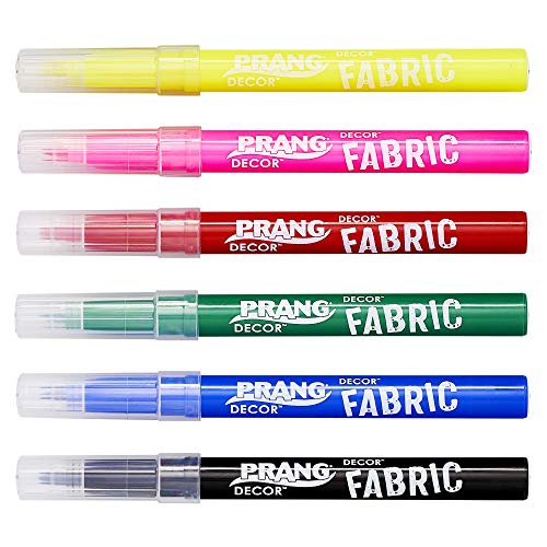 Prang Decor Fabric Markers, Brush Tips, Permanent Ink, Non-Toxic, 6-Color Set (74106) #TOP1