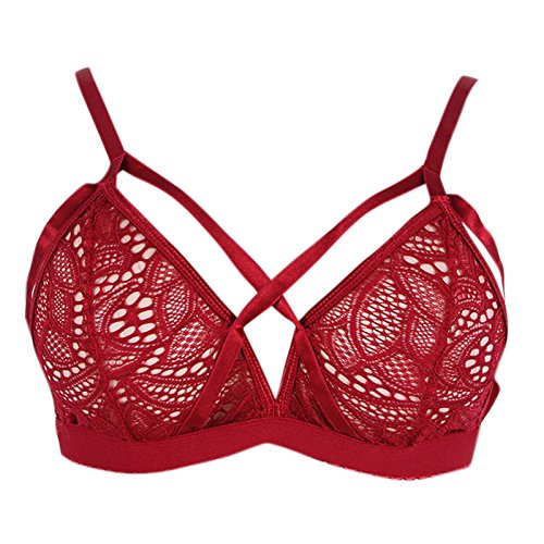 YoungerY Mujeres Sexy Vendaje Cruzado Crop Tank Top Floral Sujetador de Encaje Transparente Bralette Bustier Rojo L