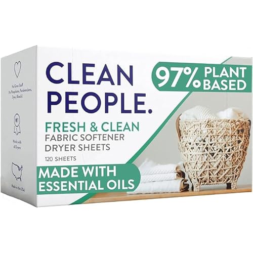 The Clean People Fabric Softener Sheets – Dryer Sheets – Softens & Removes Static Cling – Vegan Laundry Softener With Essential Oils – Fresh Scent, 120 Pack