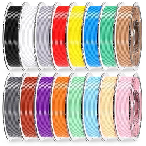 Image of RAMBERY 200gx16 PLA+ Filament Bundle 1.75mm, 16 Colors PLA Plus 3D Printing Filaments, Dimensional Accuracy + /- 0.02 mm, 200gX16 Spools