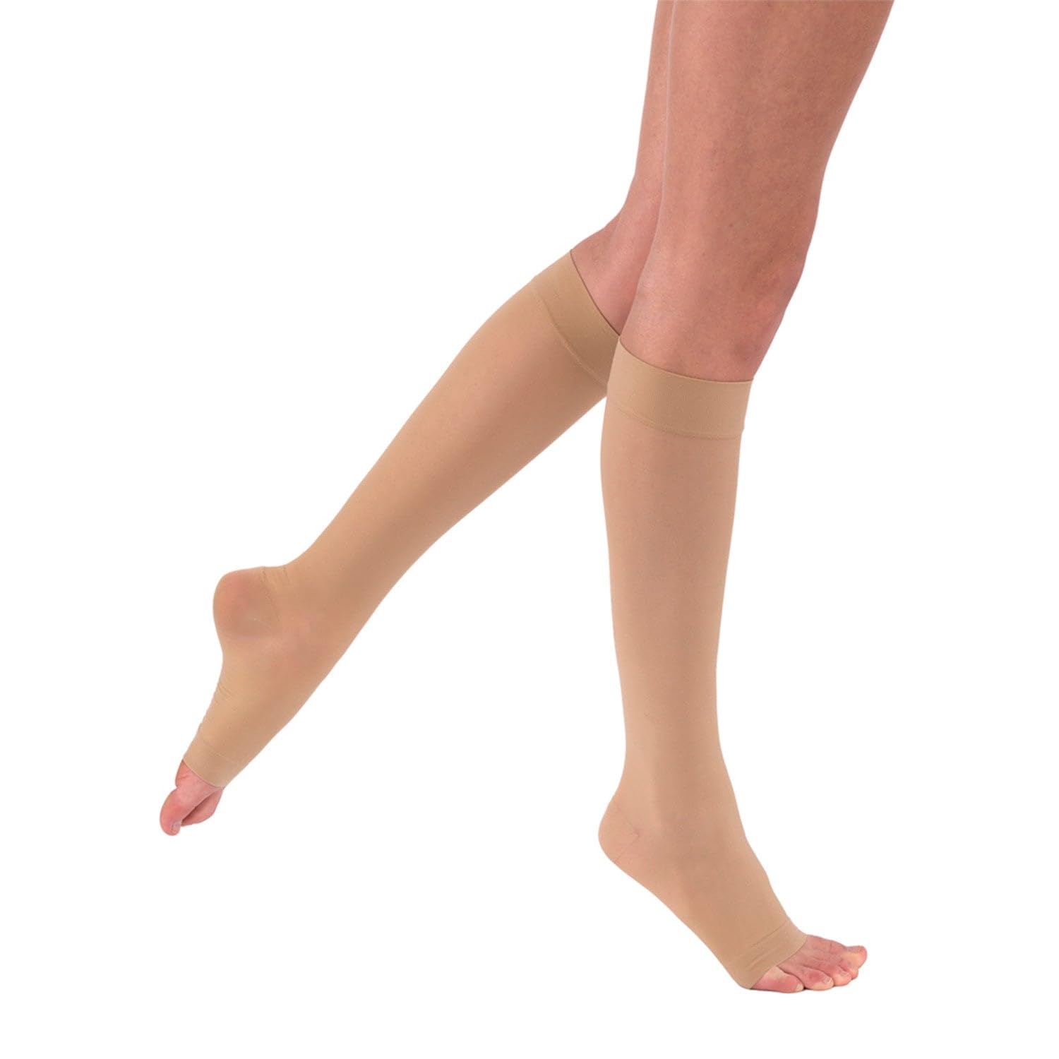 jobst ultrasheer knee-high 15-20 mmhg open toe compression stockings for women, medical compression for varicose and spider veins, helps prevent swelling, natural, large