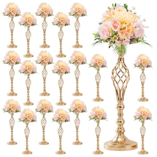 20 PCS Metal Flower Arrangement Stand Wedding Metal Twist Flower Vase Stand Elegant Candle Holder for Reception Party Hotel Home Decor(Gold)