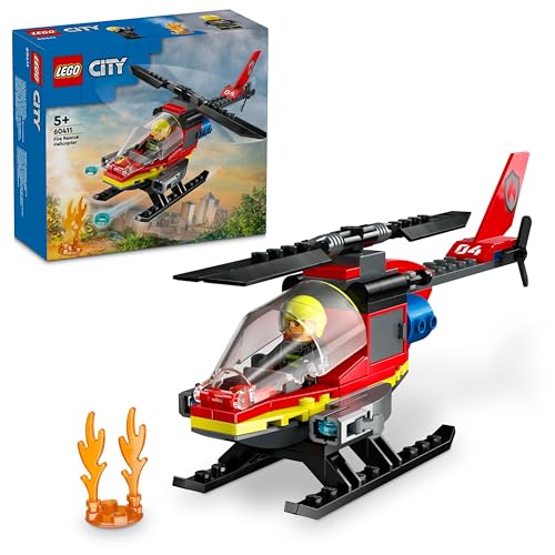 Image of LEGO City Fire Rescue Helicopter Toy with Pilot Minifigure 60411