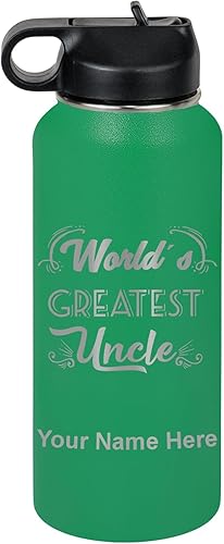 Miniatura 29 de LaserGram Botella de agua personalizada, el tío más grande del mundo, acero inoxidable de doble pared aislada al vacío con popote superior, regalo