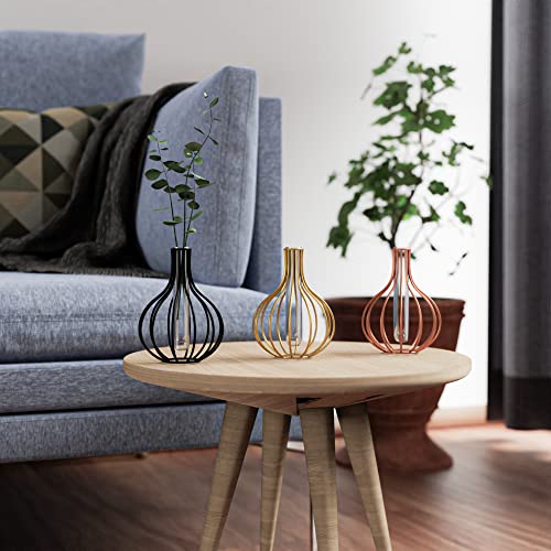 Metal Flower Vase - Standing Flower Vases For Centerpieces, Modern Vases For Flowers, Geometric Table Home Decor, Vase For Flowers, Decorative Art Table Vase - 2 Pack, Black (Design 3 Copper) #TOP2