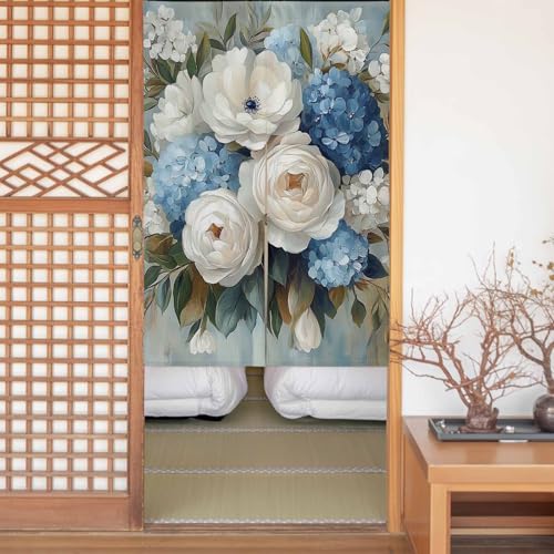 のれん 遮光 おしゃれ 暖簾カーテン 間仕切り 仕切り 目隠し 防寒 防音 厚手 和風 玄関 キッチ リビング 出入り口 グッズ 寝室 春夏秋冬 近代主義 油絵風 田舎 アジサイ ぼたんの花 植物 幅75x丈120cm