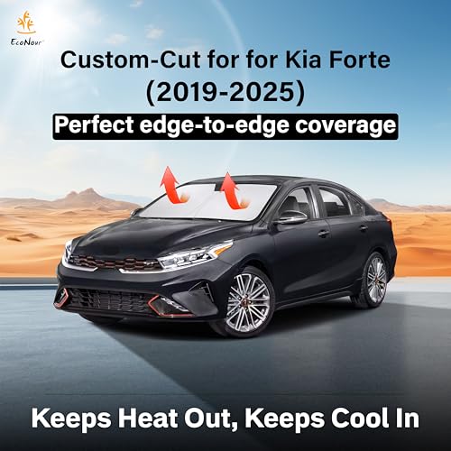 Image of EcoNour Windshield Sunshade for Kia Forte 2019-2023 2024 2025, Sun Visor for Front Windshield & Window Sun Shade Cover, UV Heat Blocker & Protector, Car Accessories