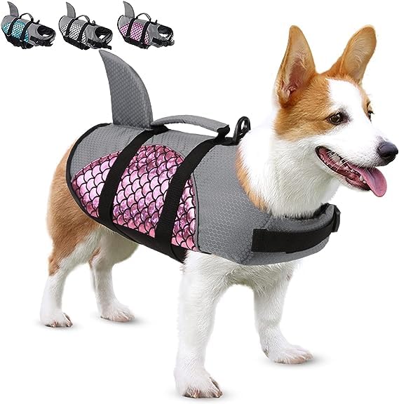 VBM nylon Adjustable Dog Life Jacket Swimming Safety Vest Swimsuit Dog Aquatic Reflective Preserver Safety Float Vest Saver Life Jacket, 1 Count