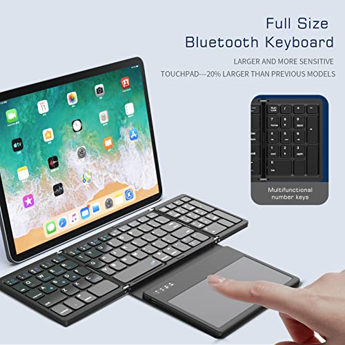 Zenrich Foldable Bluetooth Keyboard, Wireless Tri-Folding Portable Keyboard With Touchpad And Numberpad (Sync Up To 3 Devices), Full Size Ultra Slim Travel Keyboard For Windows Ios Android Mac, Black #TOP1