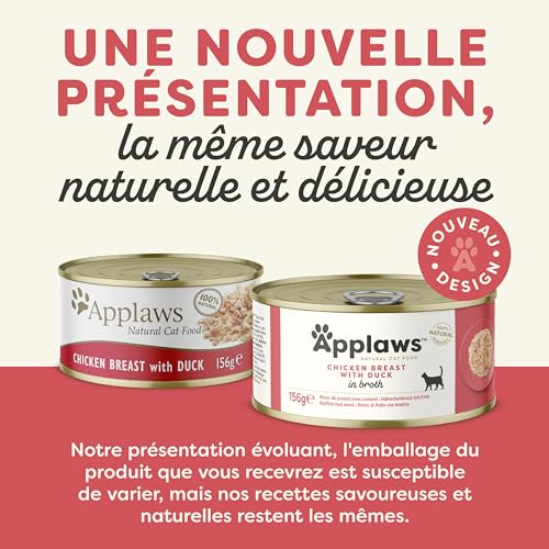 Applaws Natural Premium Katzennassfutter, Hühnerbrust mit Ente in Brühe Packung mit 24 x 156g Dosen
