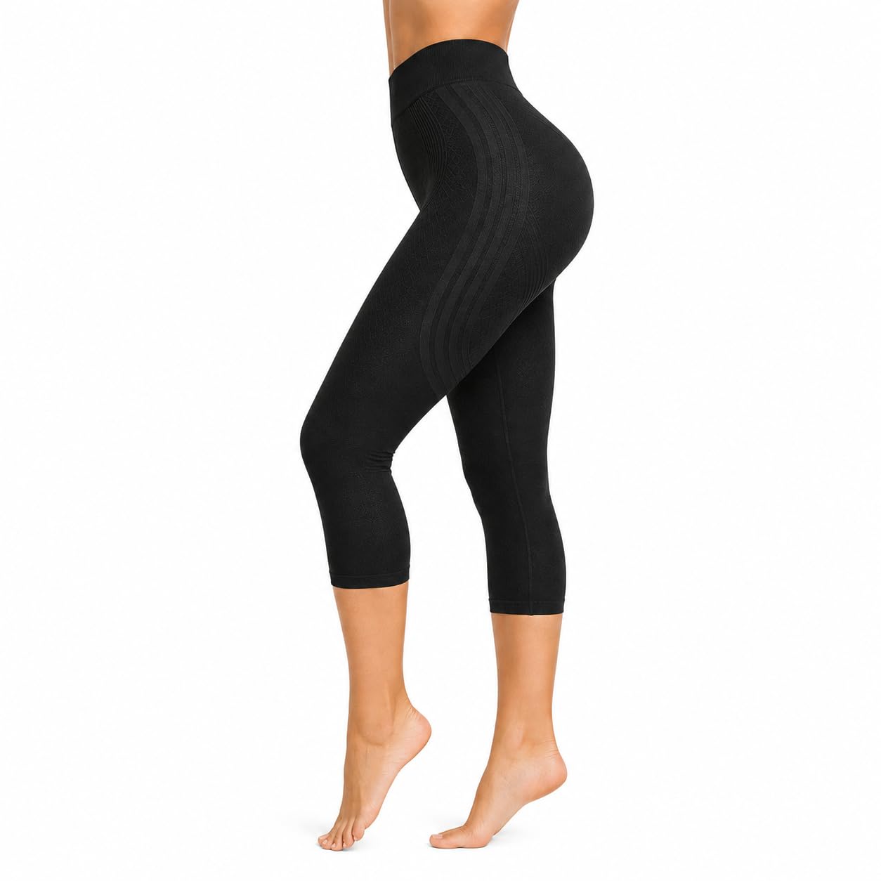 Generico Capri Push-Up Donna Nero, Leggings Modellanti Vita Alta, Pantalone Capri Elasticizzato 92% Poliammide 8% Elastan, Effetto Contenitivo, Made in Italy, Taglie S M L