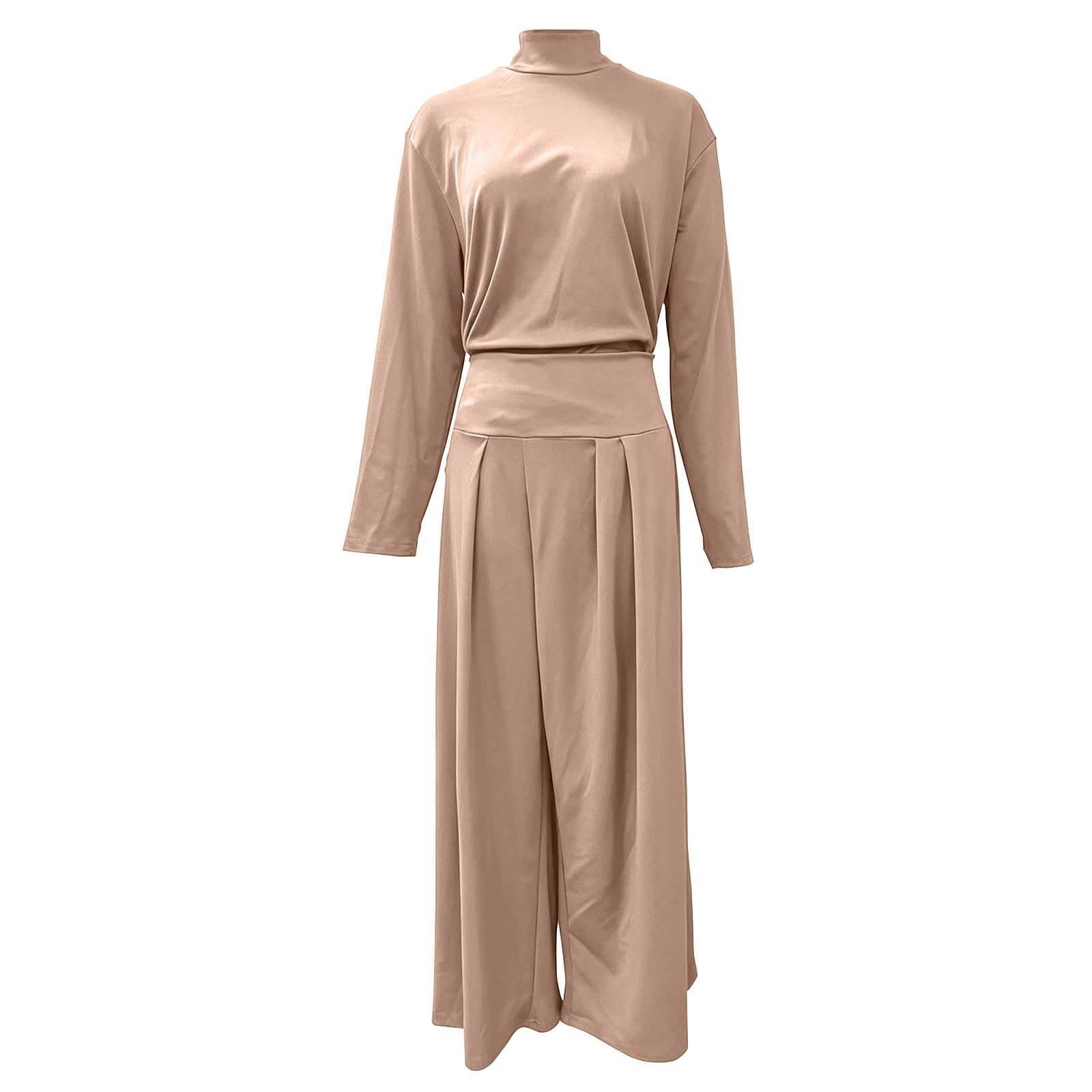 Vestito da donna, taglie forti, 2 pezzi, elegante, per matrimonio | Maglione casual a collo alto con pantaloni da abito, due pezzi, maglietta a maniche lunghe, tinta unita