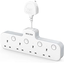 Mscien Hanging Plug Extension Socket, Multi Plug with Switches 4 Way Plug Adapter,Multi Plug Adaptor Wall Socket Extender for Home, Office, Multiplug Socket Extension