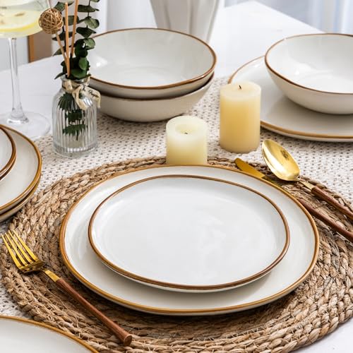 Image of AmorArc Ceramic Dinnerware Sets,Handmade Reactive Glaze Stoneware Plates and Bowls Sets,Highly Scratch Resistant | Dishwasher & Microwave Safe Dishes Set,Service for 6 (24pc)(with Pasta bowls)