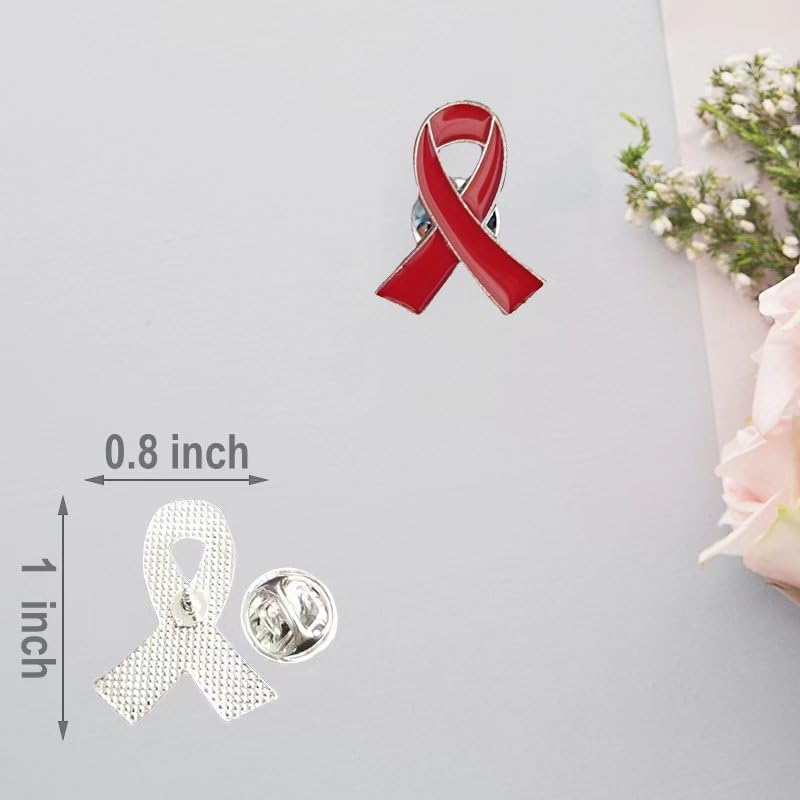 Red Ribbon Pins 100 pieces Red awareness Enamel Lapel Brooches for HIV/AIDS,Heart Disease,Drug Prevention,Meningitis Awareness2