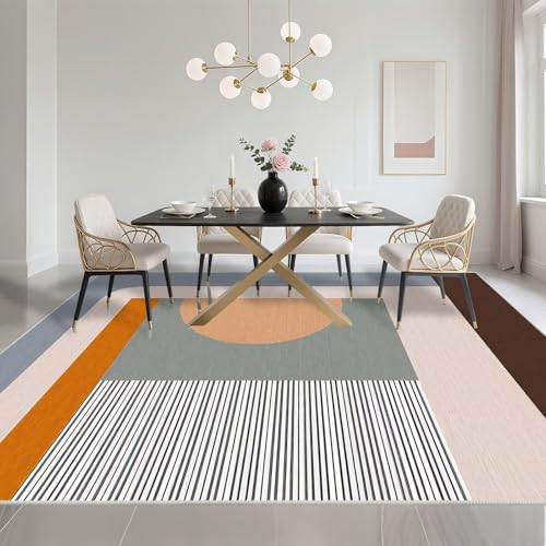 Tapis de sol bureau orange-bleu 120x140cm à rayures - 6