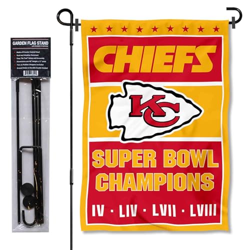 Soporte de bandera 4x Super Bowl Champions Kansas City Chiefs en acero duradero para intemperie