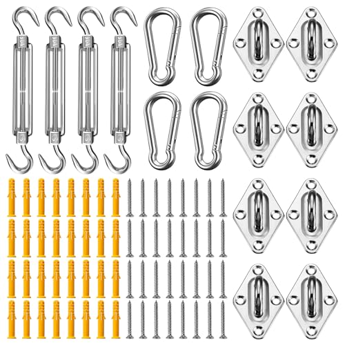 UIRWAY Sonnensegel-Hardware-Set, 80-teilig, für rechteckige Dreieck-Sonnensegel-Installation, Robustes Sonnensegel-Set der Güteklasse 304 aus Edelstahl, für Garten im Freien, Terrasse, Garten