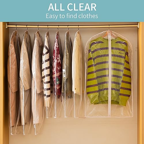 Perber Garment Bags for Hanging Clothes, 6 PCs All Clear Garment Bag, Plastic Dustproof Suit Bag, Coat Protector Zippered Garment Covers for Closet Storage and Travel - 24'' x 48''/6 Pack - Thumbnail 3