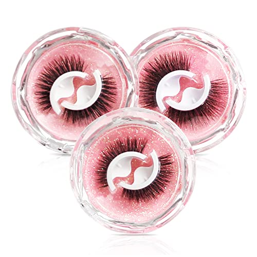 Self Adhesive Eyelashes, Eyelashes with No Glue Needed, False Eyelashes Easy to Wear and Remove (Pack of 3 Pairs)