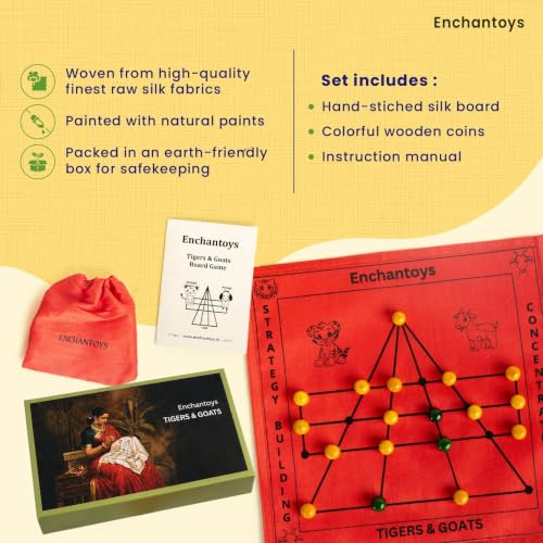 Image of Tigers and Goats Board Game with Raw Silk | Puli Meka, Bagh Chaal, Aadu Puli Aattam | Logical & Strategy Game | Ancient Indian Games | Family Games for Kids