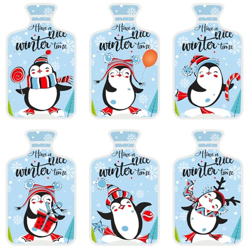 MOVINPE 6Pcs Reusable Pocket Warmers Instant Hand Warmers for Kids Adults – Snap Heat Packs with Cute Designs Click Gel Warmers for Hand Body (Snowy Penguin, OneSize)