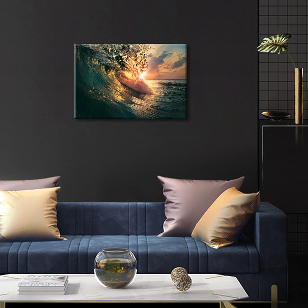 TISHIRON Canvas Wall Art Ocean Waves Painting Wall Decorations for Living Room Bedroom Modern Fashion Family Bathroom Hang Pictures Wall Artwork Office Canvas Art Prints Framed Ready to Hang (12X8in) - Image 3